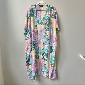 Lane Bryant Kimono Swim Cover Up Women's One Size Floral Lilac Purple Pool Beach